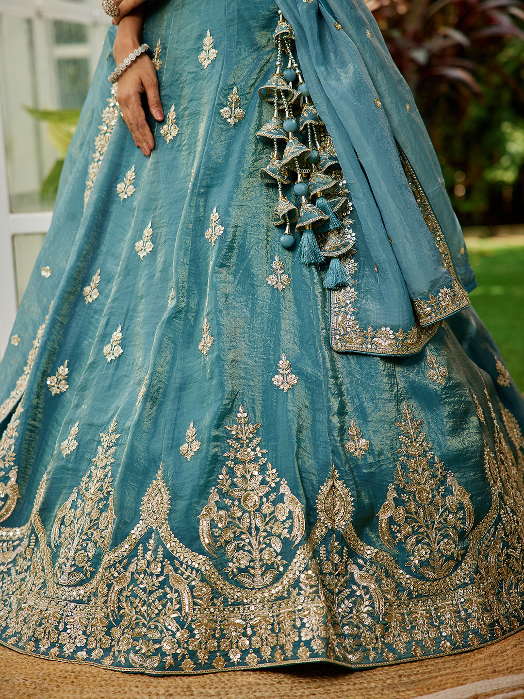 Green colour Orange with Sequinse & Moti embroidery  Lehenga choli & Dupatta