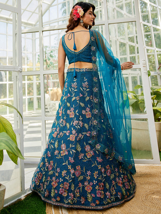 Navy blue net with Coding & Zarkan embroidery  Lehenga choli & Dupatta