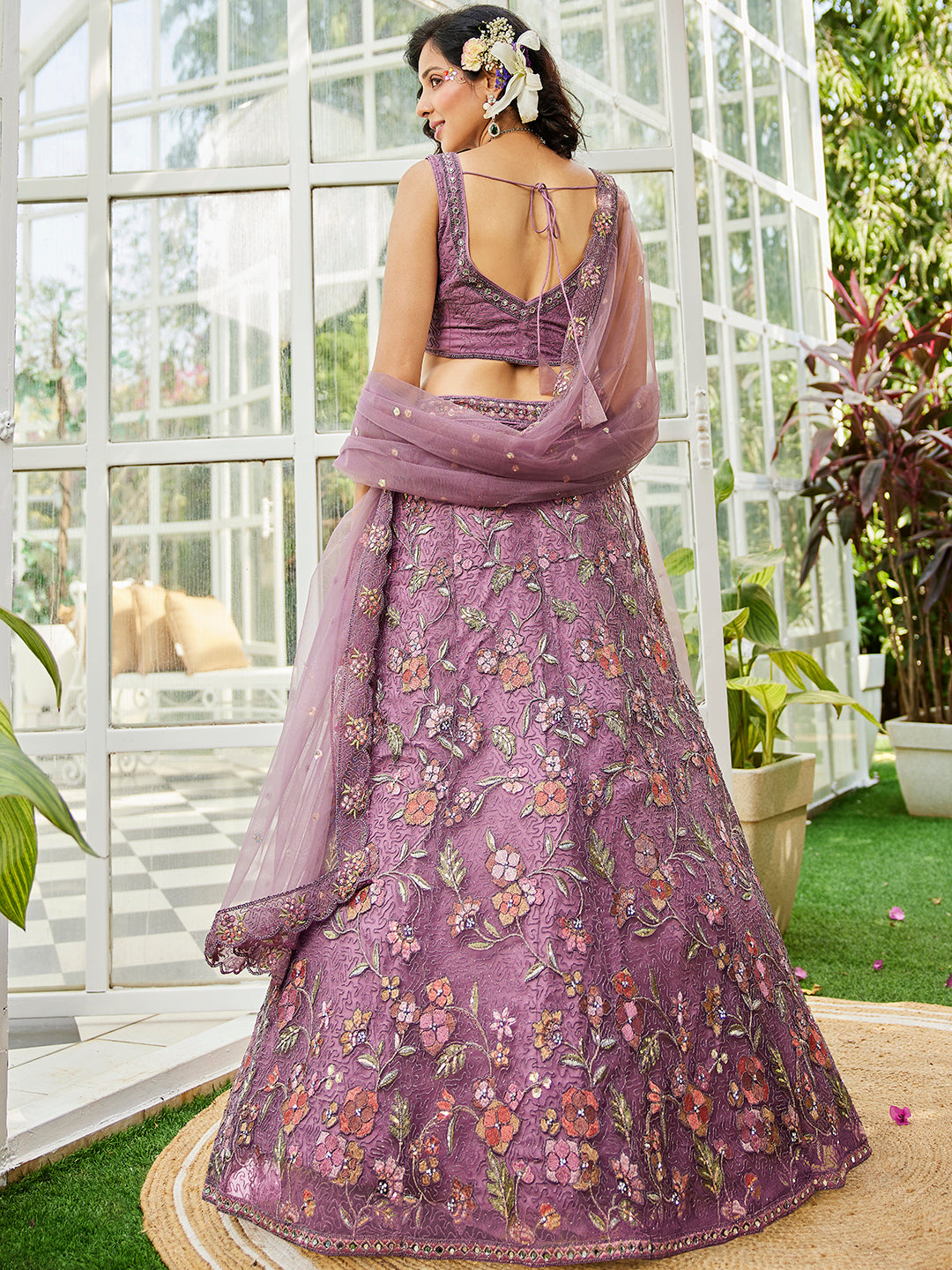 Lavender net with Coding & Zarkan embroidery  Lehenga choli & Dupatta