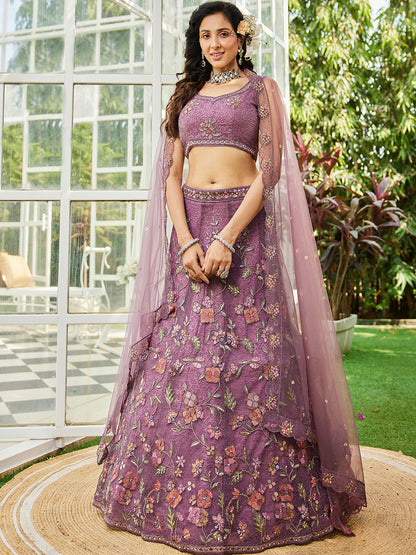 Lavender net with Coding & Zarkan embroidery  Lehenga choli & Dupatta
