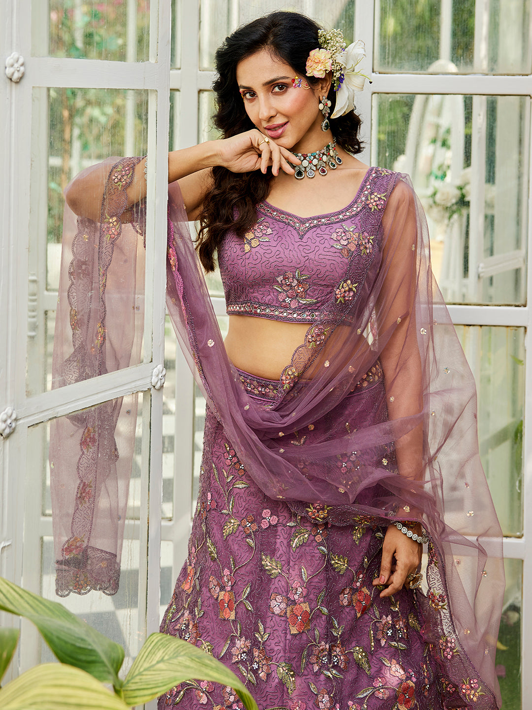 Lavender net with Coding & Zarkan embroidery  Lehenga choli & Dupatta