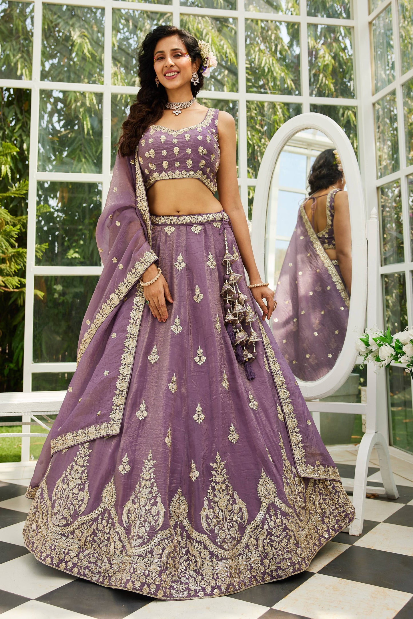 Purple colour Orange with Sequinse & Moti embroidery  Lehenga choli & Dupatta