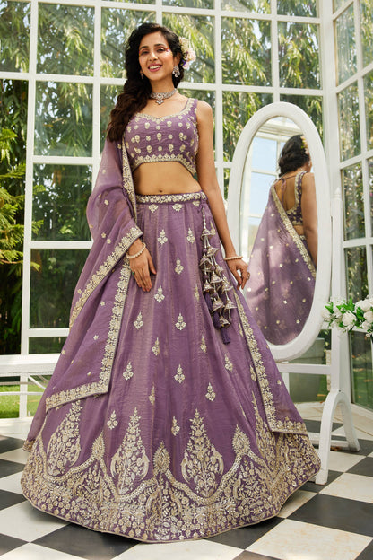 Purple colour Orange with Sequinse & Moti embroidery  Lehenga choli & Dupatta