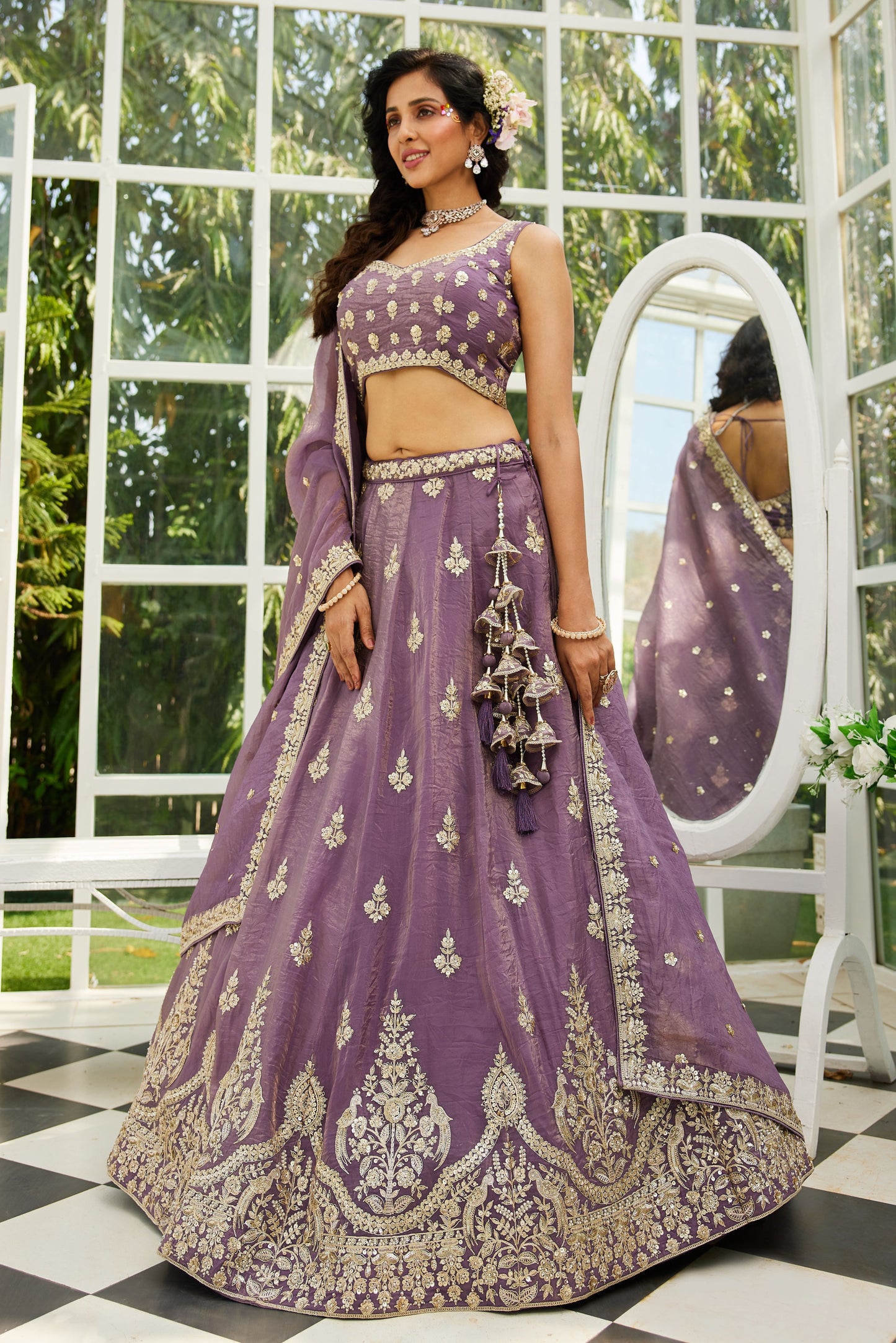 Purple colour Orange with Sequinse & Moti embroidery  Lehenga choli & Dupatta