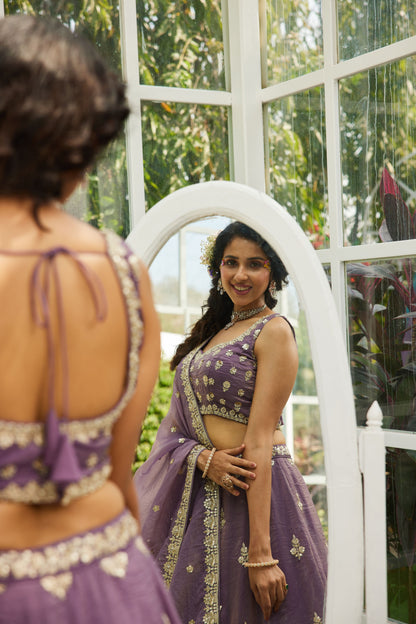 Purple colour Orange with Sequinse & Moti embroidery  Lehenga choli & Dupatta