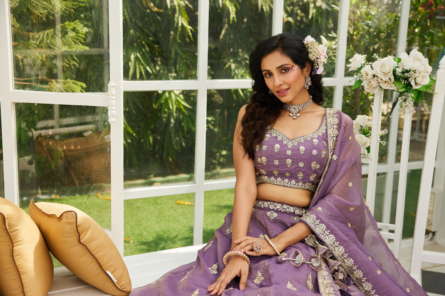 Purple colour Orange with Sequinse & Moti embroidery  Lehenga choli & Dupatta