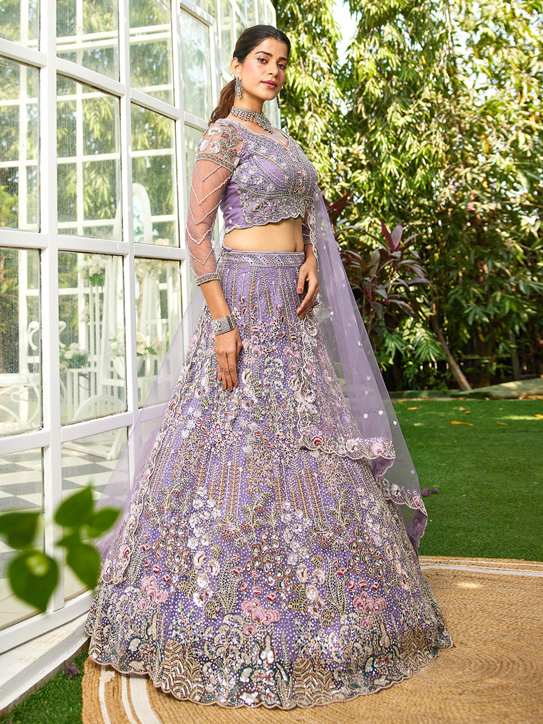 Mauve net and Coding & Zarkan embroidery  Lehenga choli & Dupatta