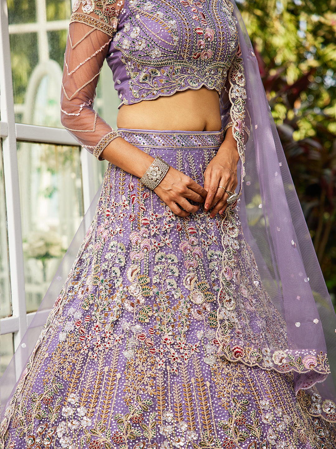 Mauve net and Coding & Zarkan embroidery  Lehenga choli & Dupatta