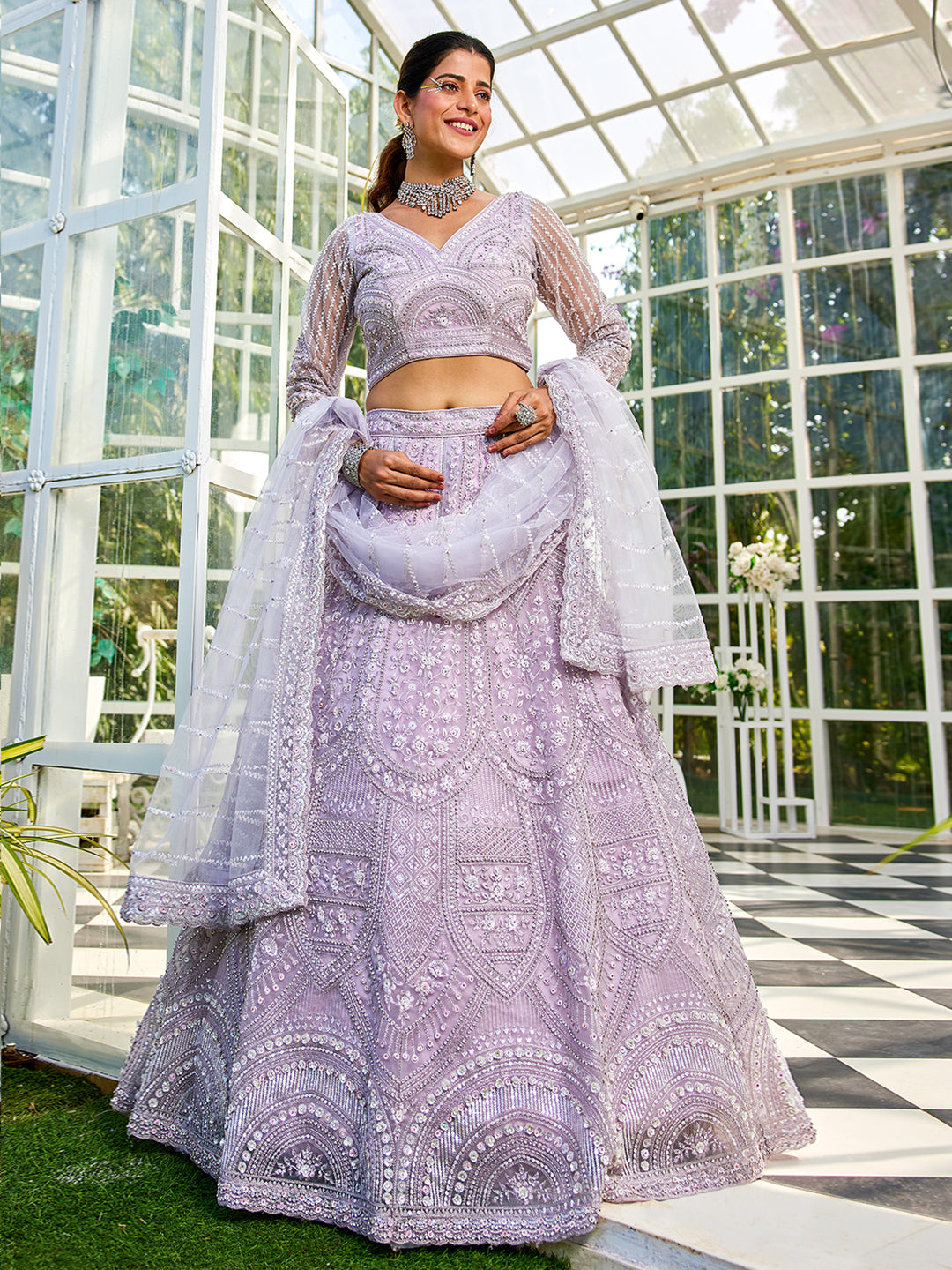 Lavdender net with Beads & Zarkan embroidery  Lehenga choli & Dupatta