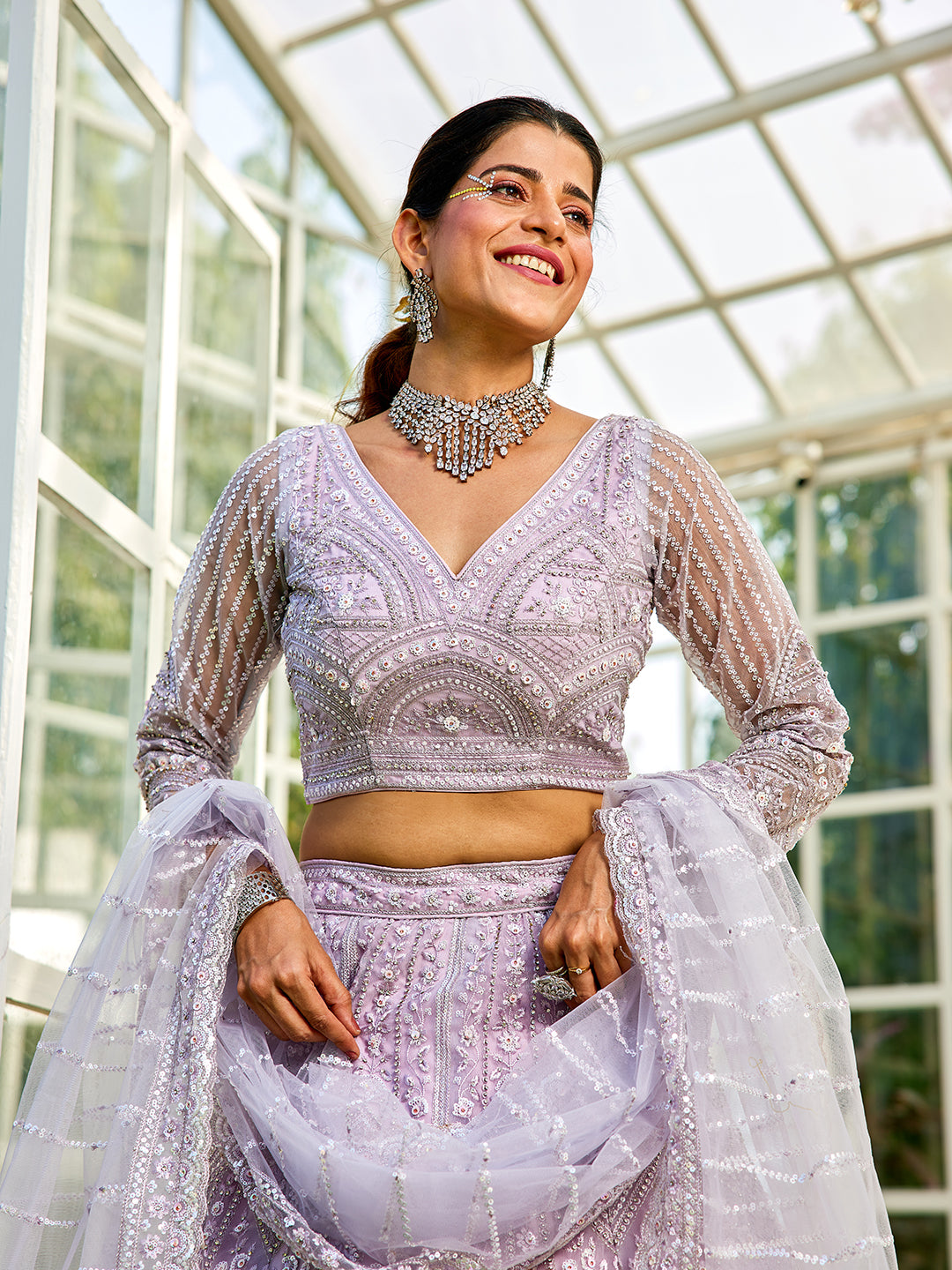 Lavdender net with Beads & Zarkan embroidery  Lehenga choli & Dupatta