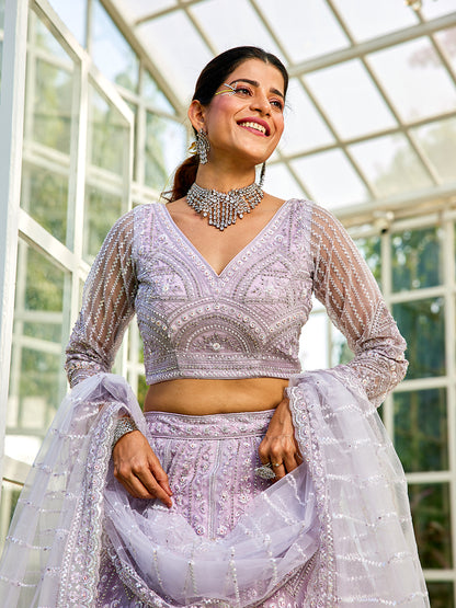 Lavdender net with Beads & Zarkan embroidery  Lehenga choli & Dupatta