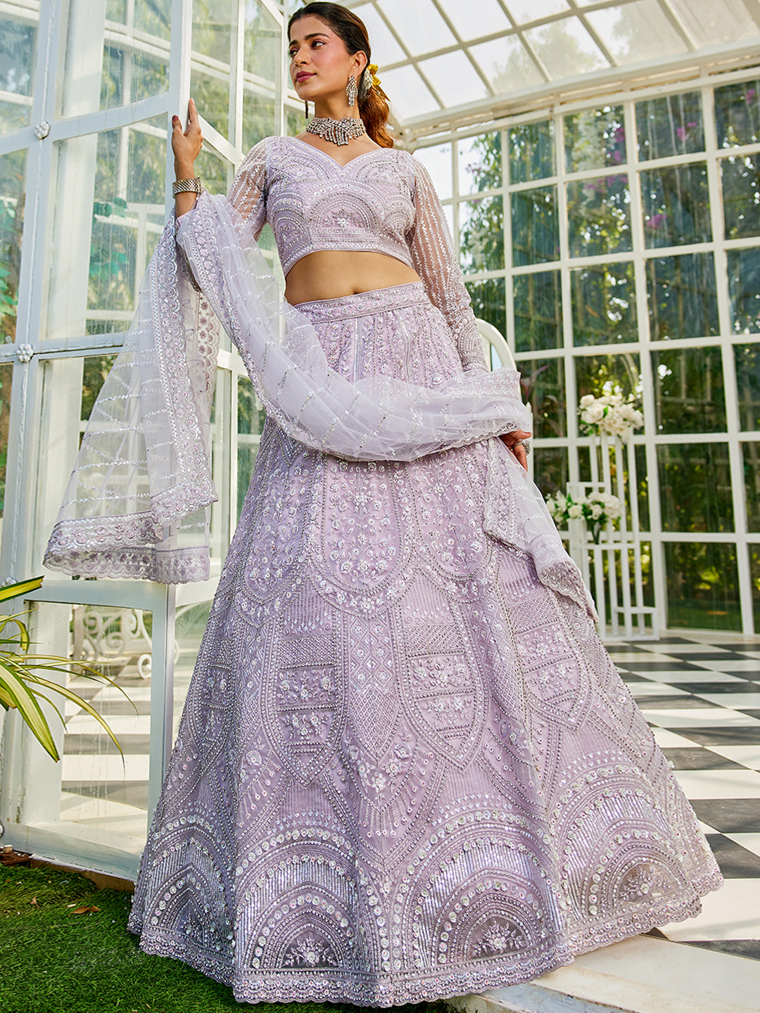 Lavdender net with Beads & Zarkan embroidery  Lehenga choli & Dupatta