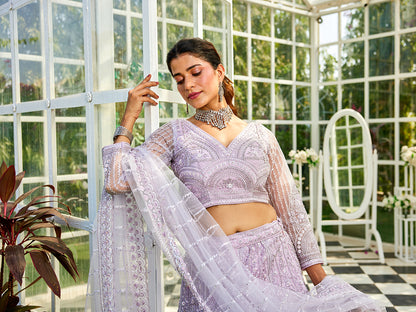 Lavdender net with Beads & Zarkan embroidery  Lehenga choli & Dupatta