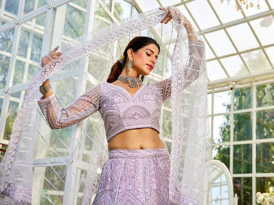 Lavdender net with Beads & Zarkan embroidery  Lehenga choli & Dupatta