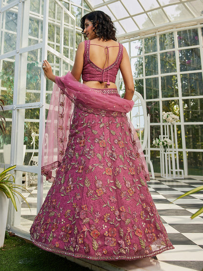 Pink net with Coding & Zarkan embroidery  Lehenga choli & Dupatta
