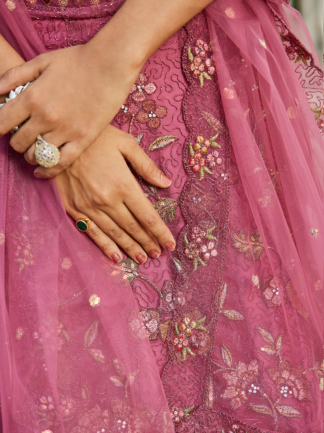 Pink net with Coding & Zarkan embroidery  Lehenga choli & Dupatta