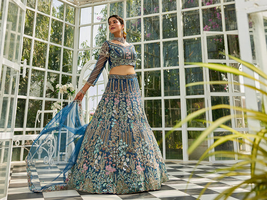 NavyBlue net and Coding & Zarkan embroidery  Lehenga choli & Dupatta