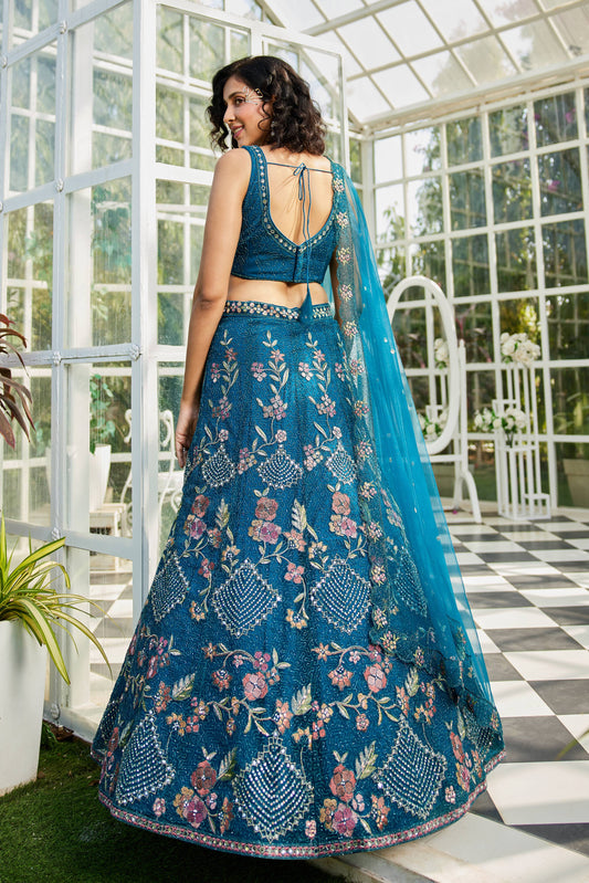 Navy Blue net with Coding & Zarkan embroidery  Lehenga choli & Dupatta