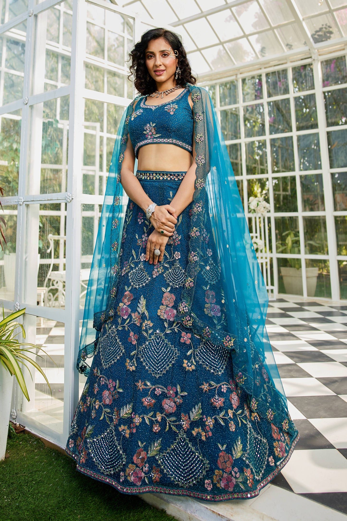 Navy Blue net with Coding & Zarkan embroidery  Lehenga choli & Dupatta