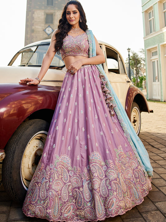Women's Lavender Georgette Sequins embroidery Lehenga choli & Dupatta
