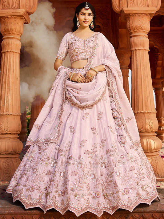 Women's Coral Tissue Sequinse embroidery Lehenga choli & Dupatta