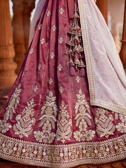 Women's Burgundy Tissue Sequinse embroidery Lehenga choli & Dupatta