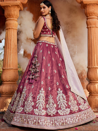 Women's Burgundy Tissue Sequinse embroidery Lehenga choli & Dupatta