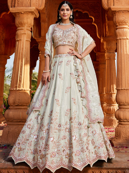 Women's Lime green Tissue Sequinse embroidery Lehenga choli & Dupatta