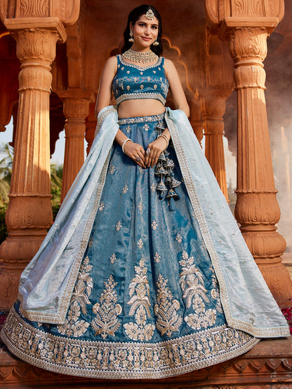 Women's Blue Tissue Sequinse embroidery Lehenga choli & Dupatta