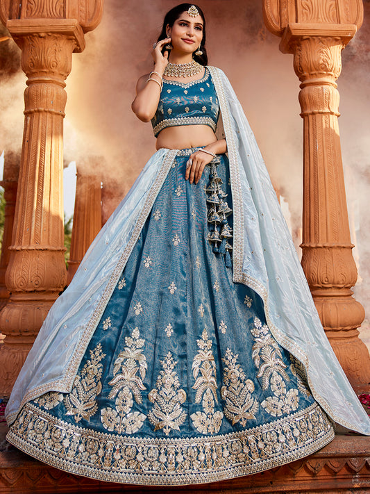 Women's Blue Tissue Sequinse embroidery Lehenga choli & Dupatta