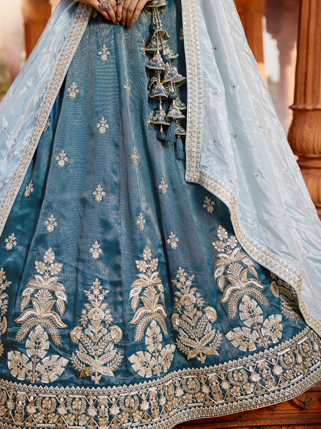 Women's Blue Tissue Sequinse embroidery Lehenga choli & Dupatta