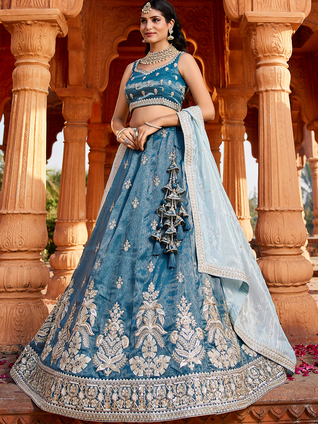 Women's Blue Tissue Sequinse embroidery Lehenga choli & Dupatta
