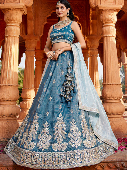 Women's Blue Tissue Sequinse embroidery Lehenga choli & Dupatta