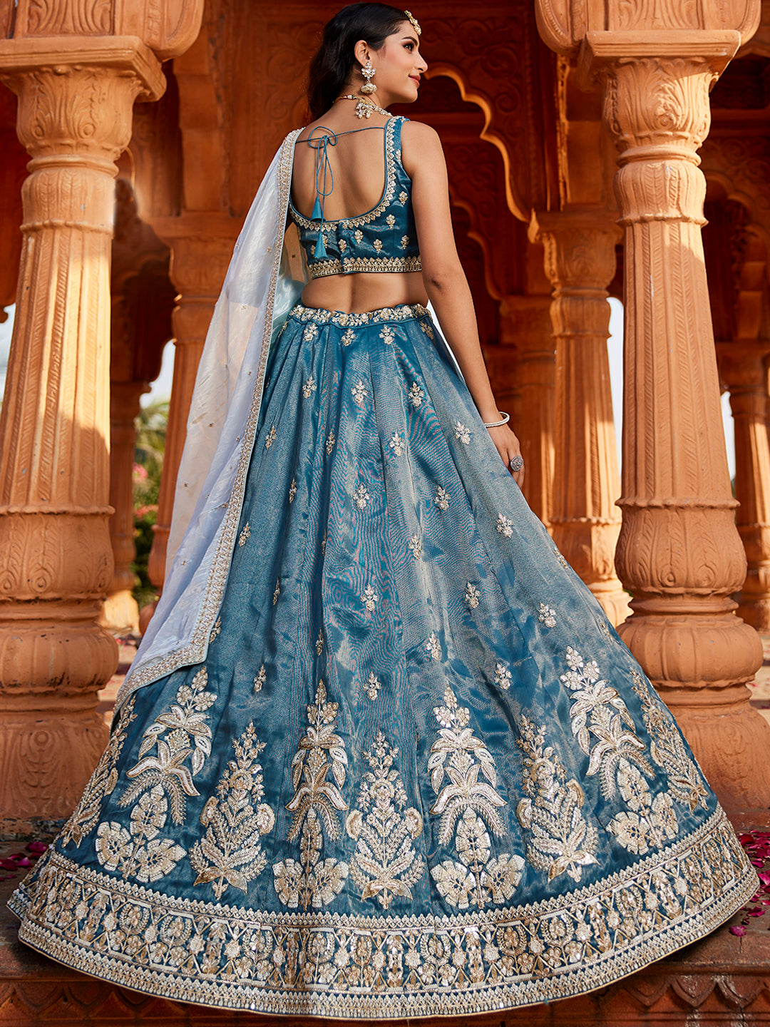 Women's Blue Tissue Sequinse embroidery Lehenga choli & Dupatta