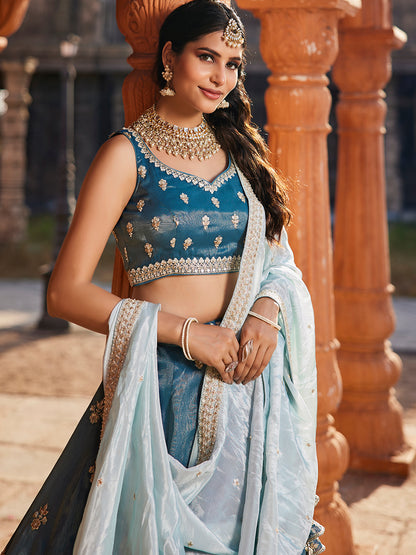 Women's Blue Tissue Sequinse embroidery Lehenga choli & Dupatta