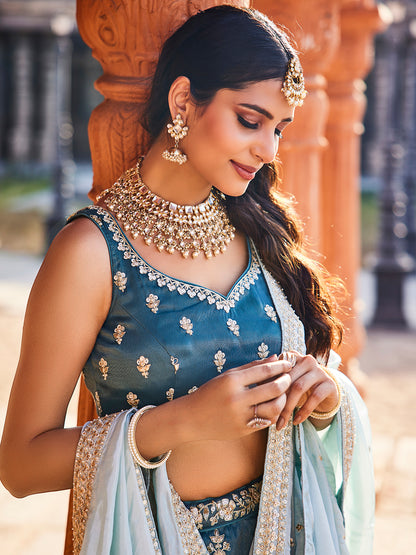 Women's Blue Tissue Sequinse embroidery Lehenga choli & Dupatta