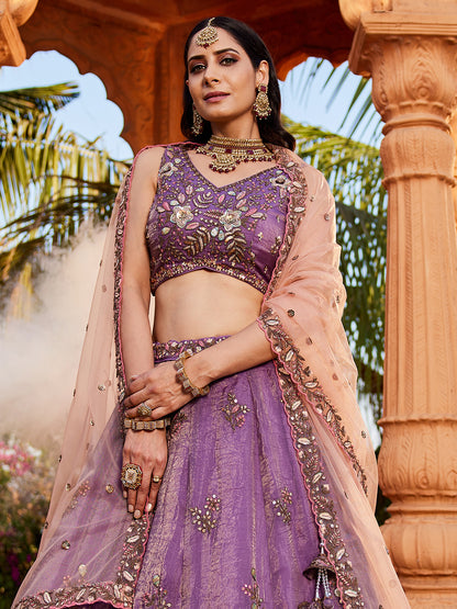 Women's Purple Tissue Sequinse embroidery Lehenga choli & Dupatta