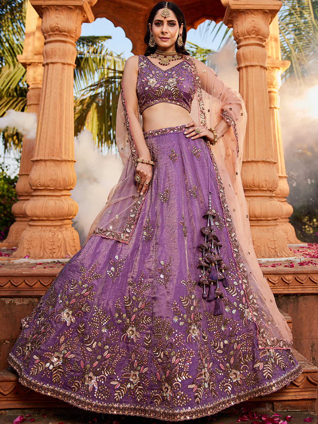 Women's Purple Tissue Sequinse embroidery Lehenga choli & Dupatta