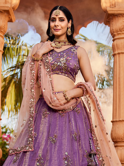 Women's Purple Tissue Sequinse embroidery Lehenga choli & Dupatta