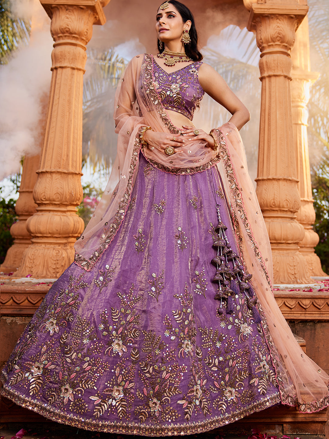 Women's Purple Tissue Sequinse embroidery Lehenga choli & Dupatta
