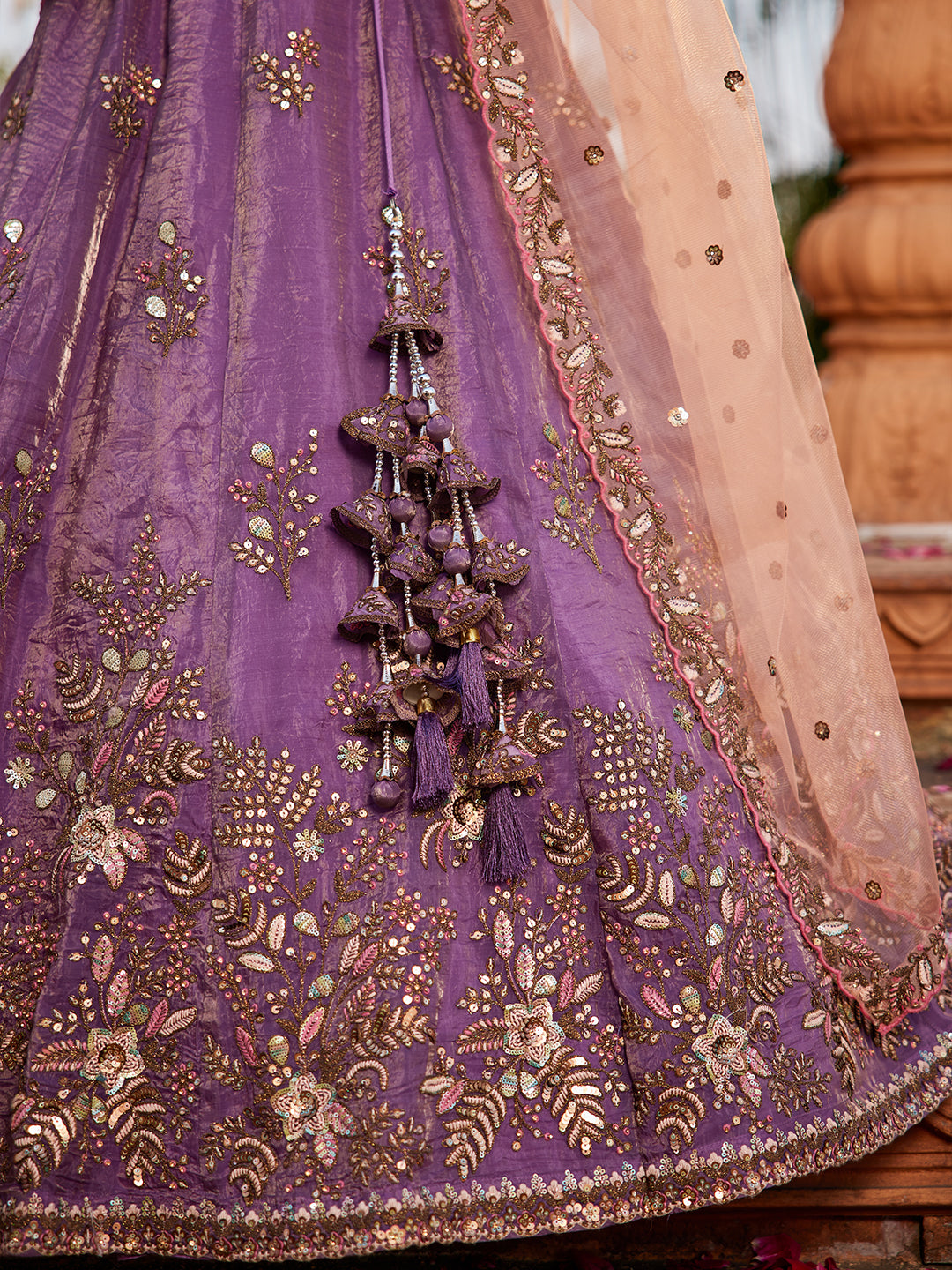 Women's Purple Tissue Sequinse embroidery Lehenga choli & Dupatta