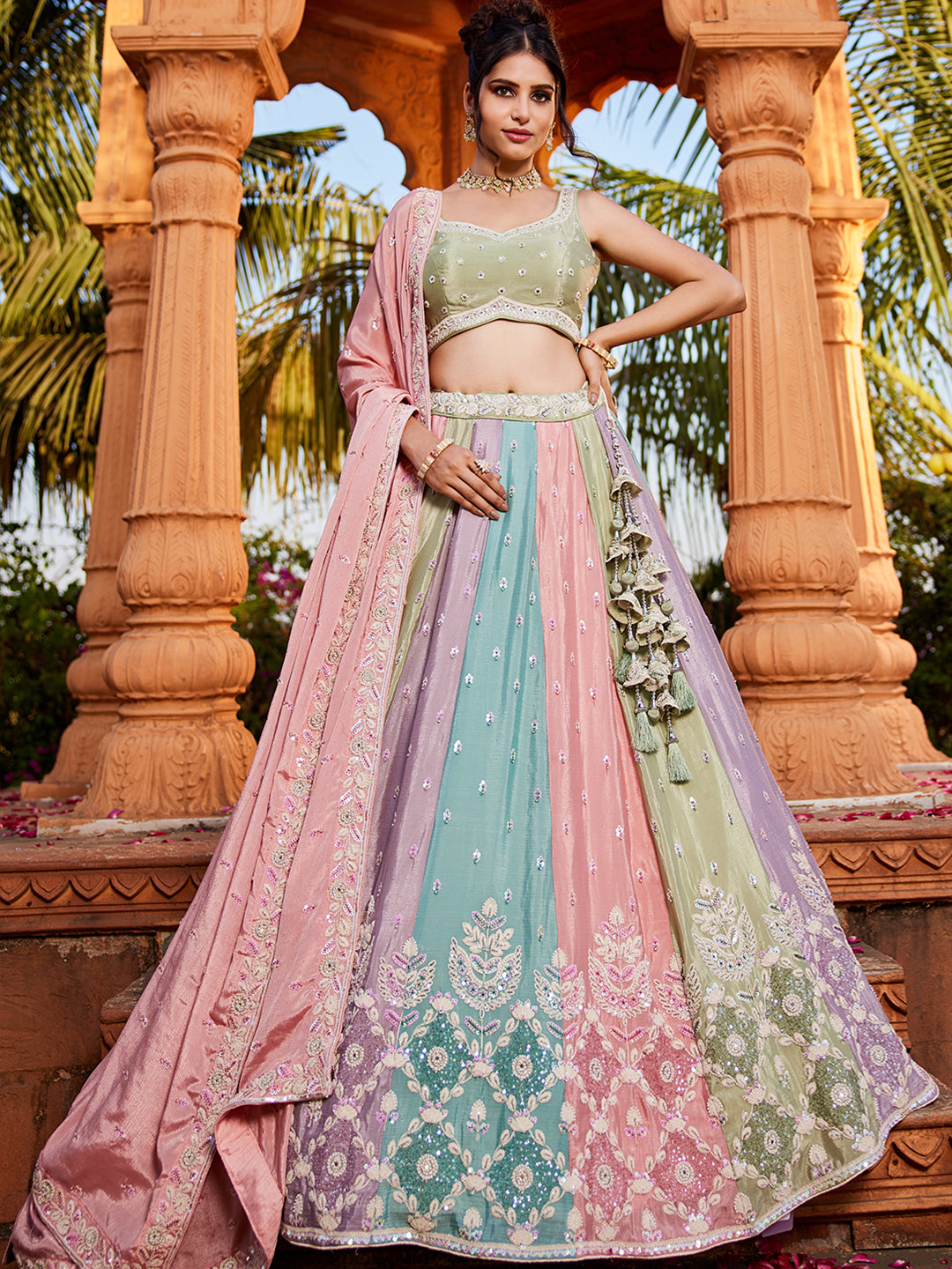 Women's Multu colour Chiffon Sequinse embroidery Lehenga choli & Dupatta