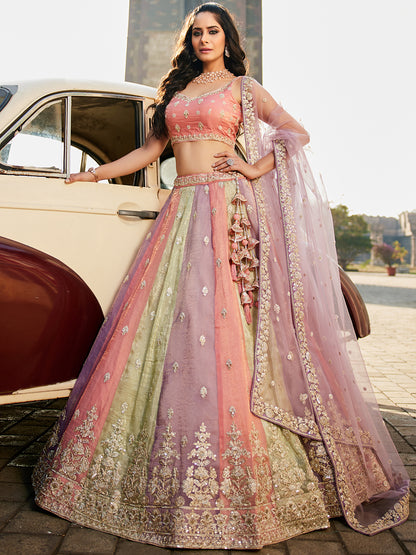 Women's Multi colour Tissue Sequinse embroidery Lehenga choli & Dupatta