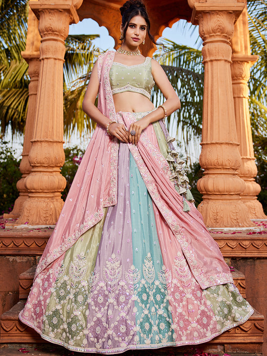 Women's Multu colour Chiffon Sequinse embroidery Lehenga choli & Dupatta