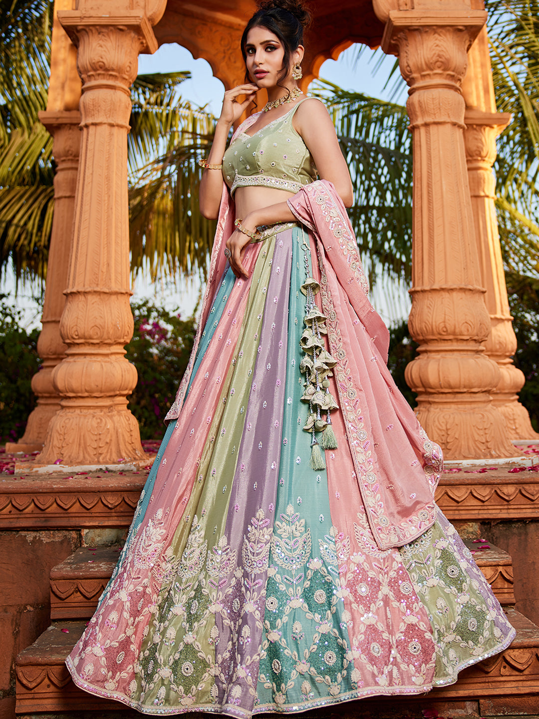 Women's Multu colour Chiffon Sequinse embroidery Lehenga choli & Dupatta