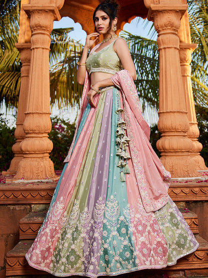 Women's Multu colour Chiffon Sequinse embroidery Lehenga choli & Dupatta