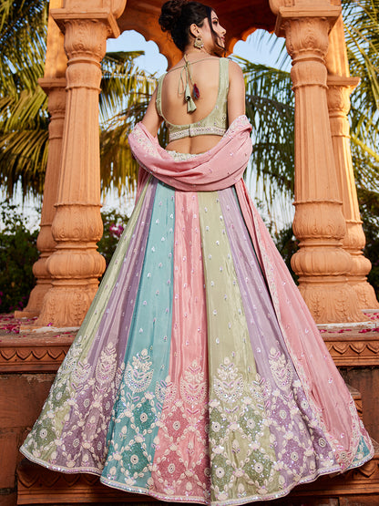 Women's Multu colour Chiffon Sequinse embroidery Lehenga choli & Dupatta
