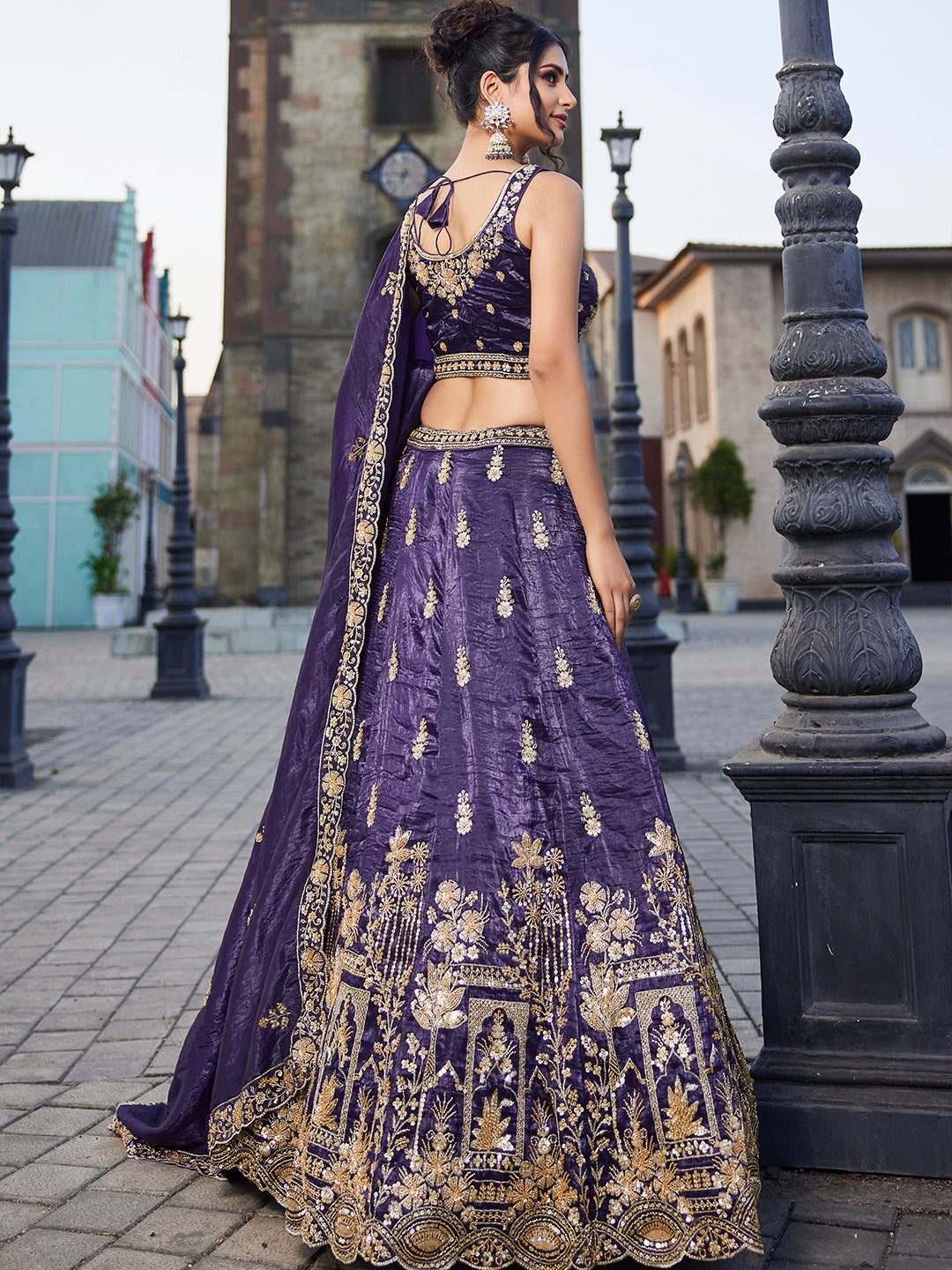 Women's Purple Tissue Handwork cutdana embroidery Lehenga choli & Dupatta