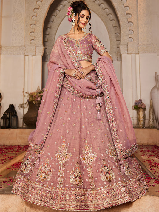 Women's Pink colour Tissue Sequinse embroidery Lehenga choli & Dupatta