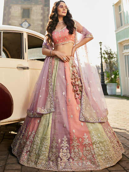 Women's Multi colour Tissue Sequinse embroidery Lehenga choli & Dupatta
